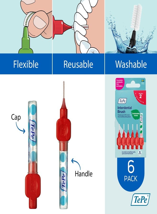 تيبي فرشاة الأسنان بين الأسنان الأصلية من TePe، فرشاة أسنان ناعمة لتنظيف الأسنان، عبوة من 6 قطع، 0.5 مم، للفجوات الصغيرة جدًا/الصغيرة، أحمر، مقاس 2 - Image 5